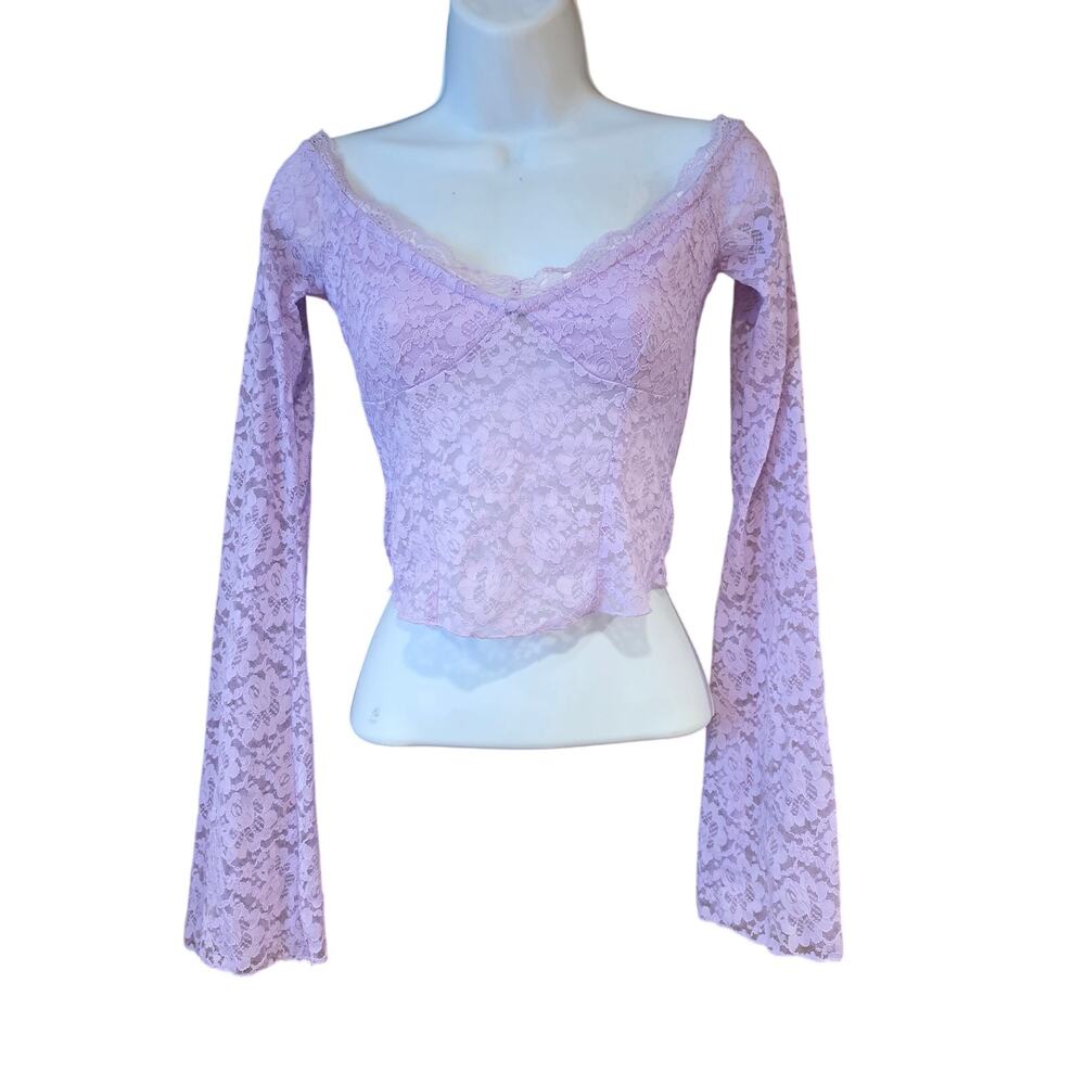 Edikted lilac Linda Off Shoulder Sheer Lace crop Top sz S